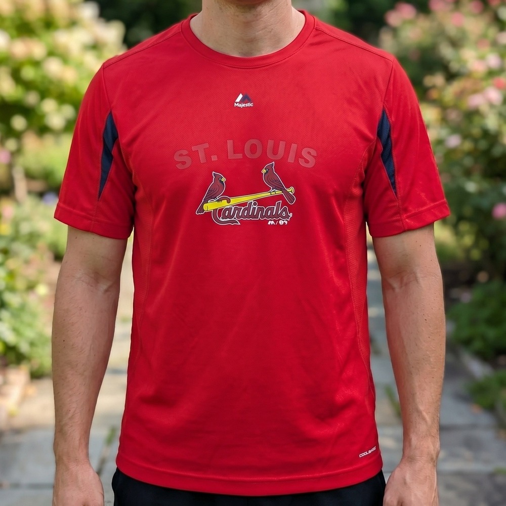 Majestic‎ Mens St Louis Cardinals MLB Cool Base Performance T-Shirt Red Large